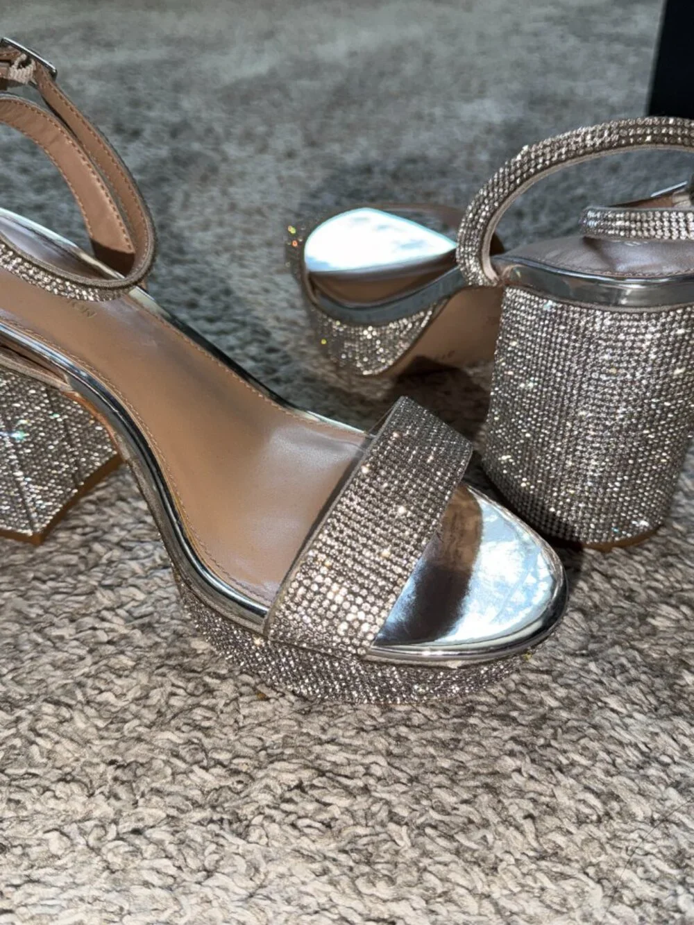 BCBGeneration Women's Pristal Rhinestone Platform Block Heel Sandals
